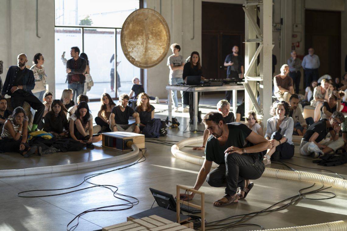 Sound performance by Tarek Atoui with Canedicoda, Charbel Haber and Mariam Rezaei, 2025
Courtesy Pirelli HangarBicocca
Photo Lorenzo Palmieri
