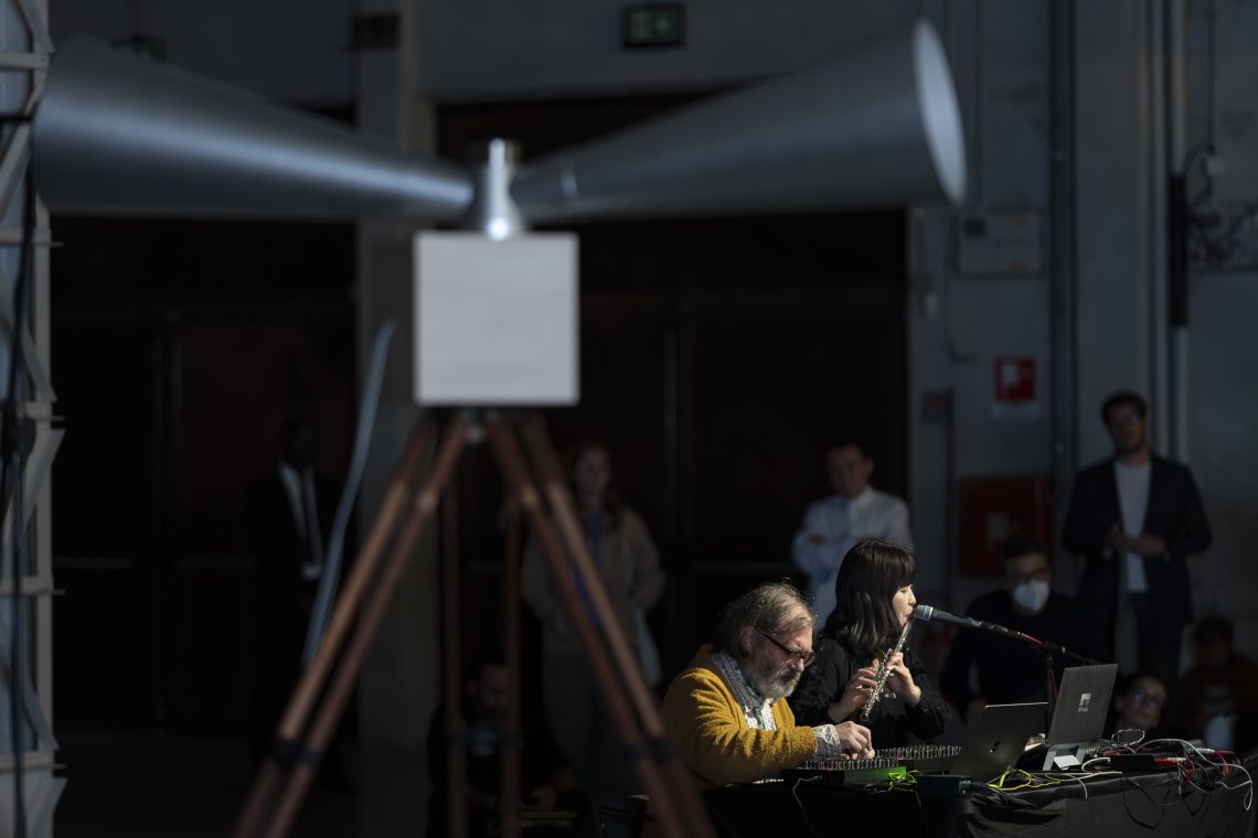 Sound performance by Eiko Ishibashi and Jim O’Rourke with Yuko Mohri, 2025 Courtesy Pirelli HangarBicocca Photo Lorenzo Palmieri