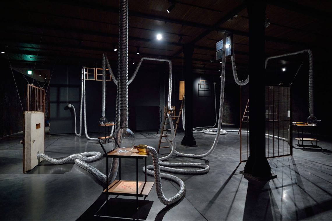 Aki Sasamoto Sprits Cubed, 2020 Installation view, “Thank You Memory: From Cidre to Contemporary Art,” Hirosaki Museum of Contemporary Art, Aomori, 2020 Courtesy Hirosaki Museum of Contemporary Art, Aomori, and Take Ninagawa, Tokyo Photo Naoya Hatakeyama