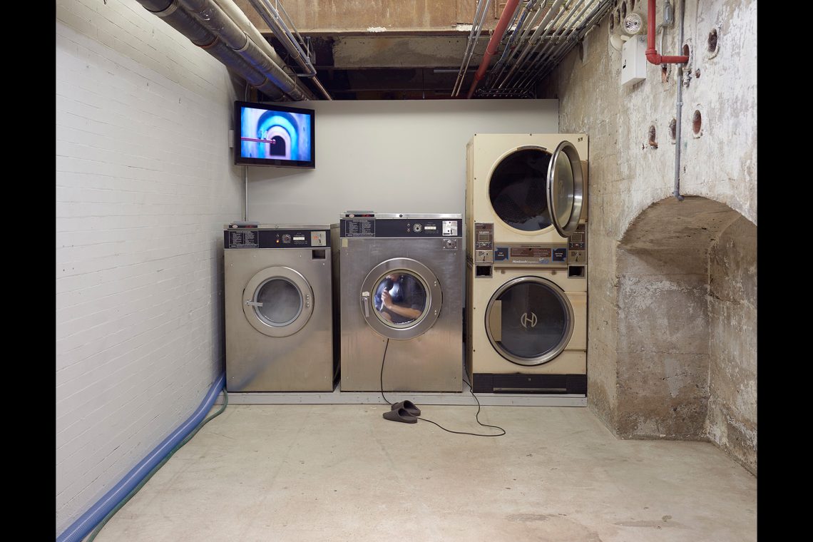 Aki Sasamoto Delicate Cycle, 2016 Installation view, “Aki Sasamoto: Delicate Cycle,” SculptureCenter, New York, 2016 Courtesy the artist and SculptureCenter, New York Photo Kyle Knodell