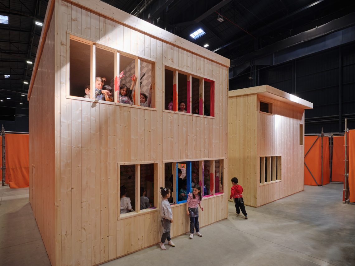 Rirkrit Tiravanija untitled 2026 (half-scale single family home no. 47, with interior decoration by children of scuola bambini bicocca and “ABC del quartiere,” ages 4 to 6), 2026 Veduta dell’installazione, Pirelli HangarBicocca, Milano, 2026 Copia espositiva da untitled 1995 (half-scale single family home no. 47, with interior decoration by children of the storken day care center, ages 5 to 7), 1995, Louisiana Museum of Modern Art, Humlebæk, Denmark Courtesy l’artista e Pirelli HangarBicocca, Milano Foto Agostino Osio